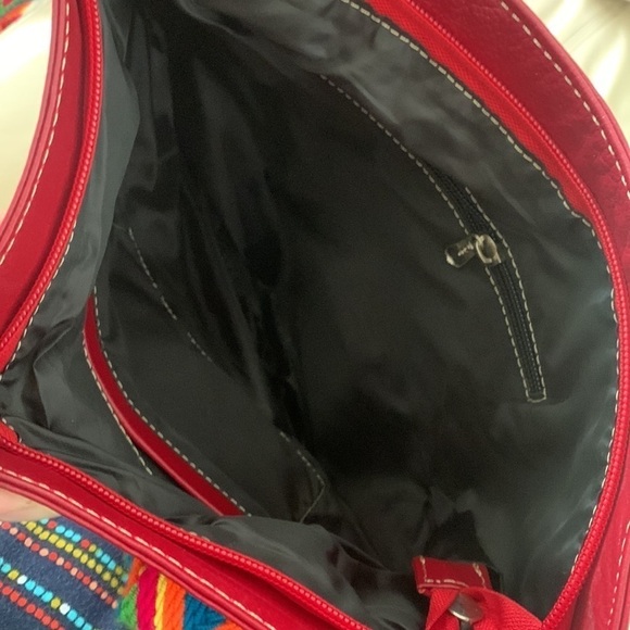 Leather bohemian red crochet red crossbody bag festive unique multicolored - Picture 15 of 16